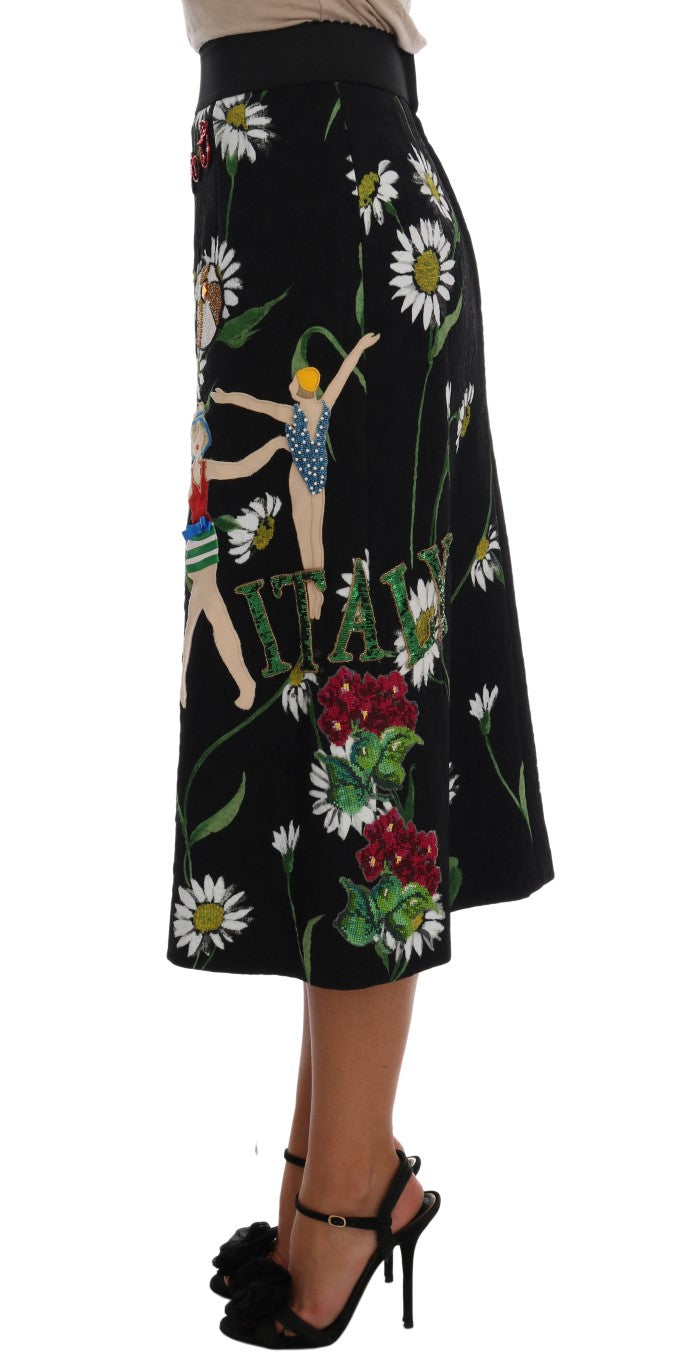 Dolce & Gabbana Black Embellished Daisy Brocade Skirt - ClickThatClicks 