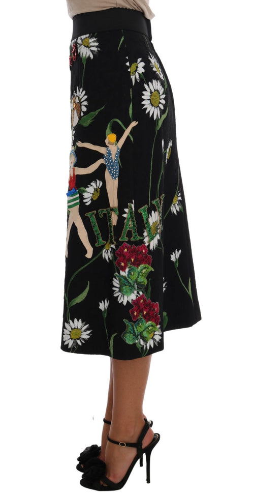 Dolce & Gabbana Black Embellished Daisy Brocade Skirt - ClickThatClicks 