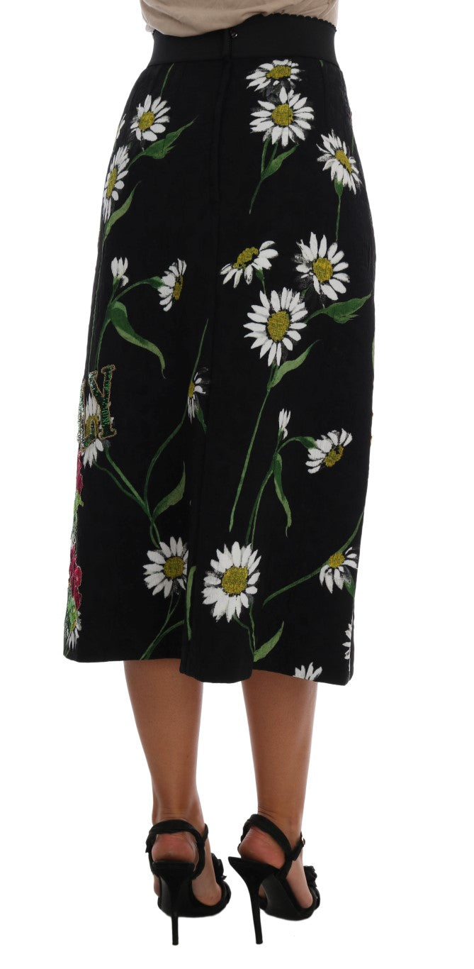Dolce & Gabbana Black Embellished Daisy Brocade Skirt - ClickThatClicks 