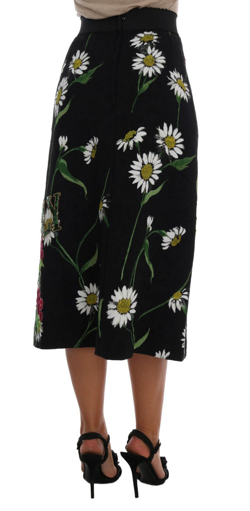 Dolce & Gabbana Black Embellished Daisy Brocade Skirt - ClickThatClicks 