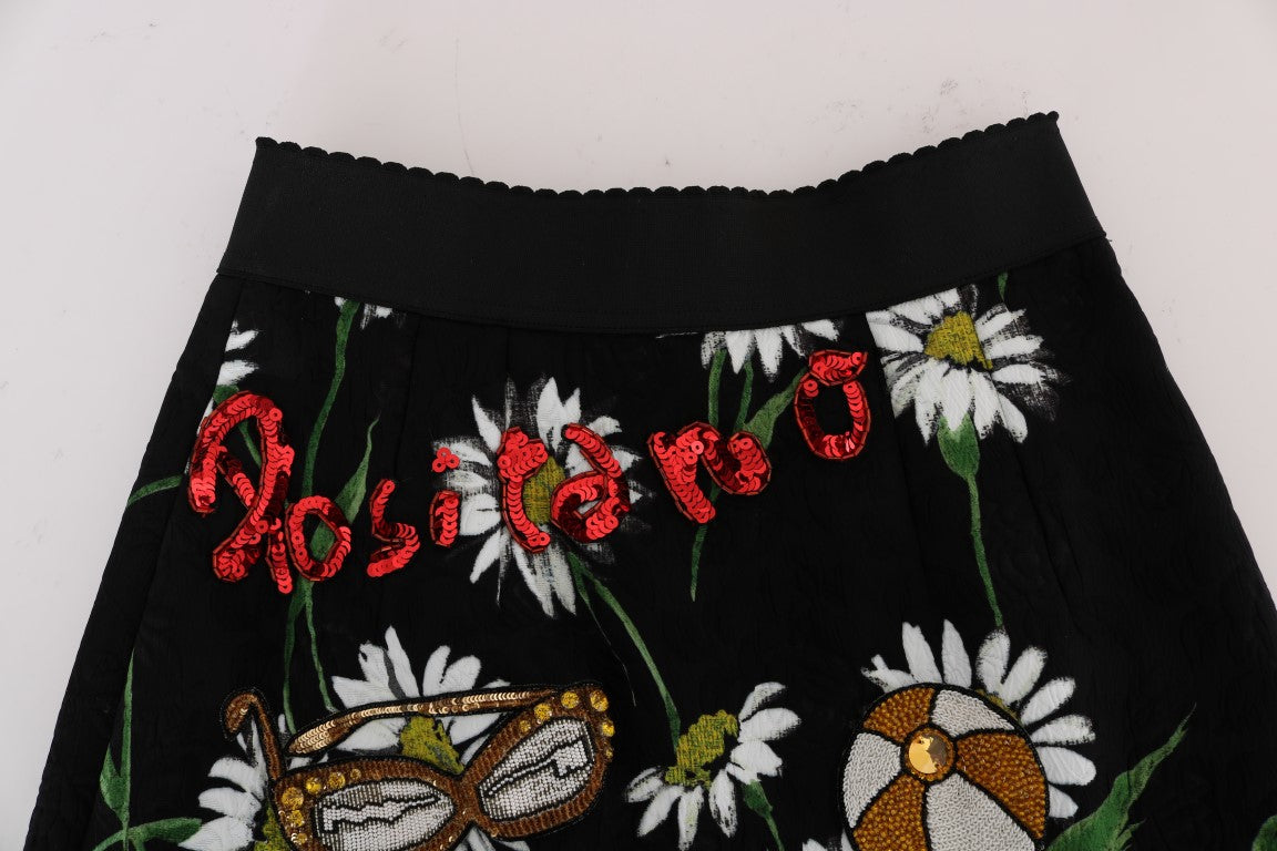 Dolce & Gabbana Black Embellished Daisy Brocade Skirt - ClickThatClicks 