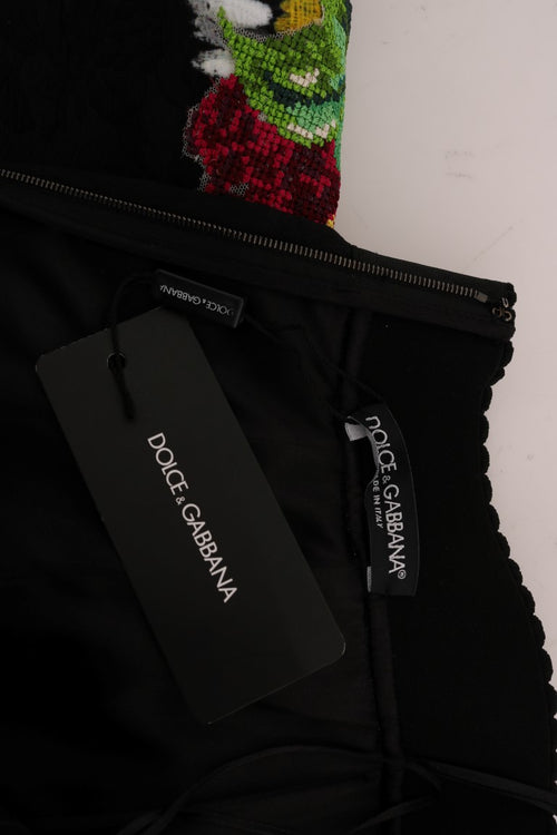 Dolce & Gabbana Black Embellished Daisy Brocade Skirt - ClickThatClicks 