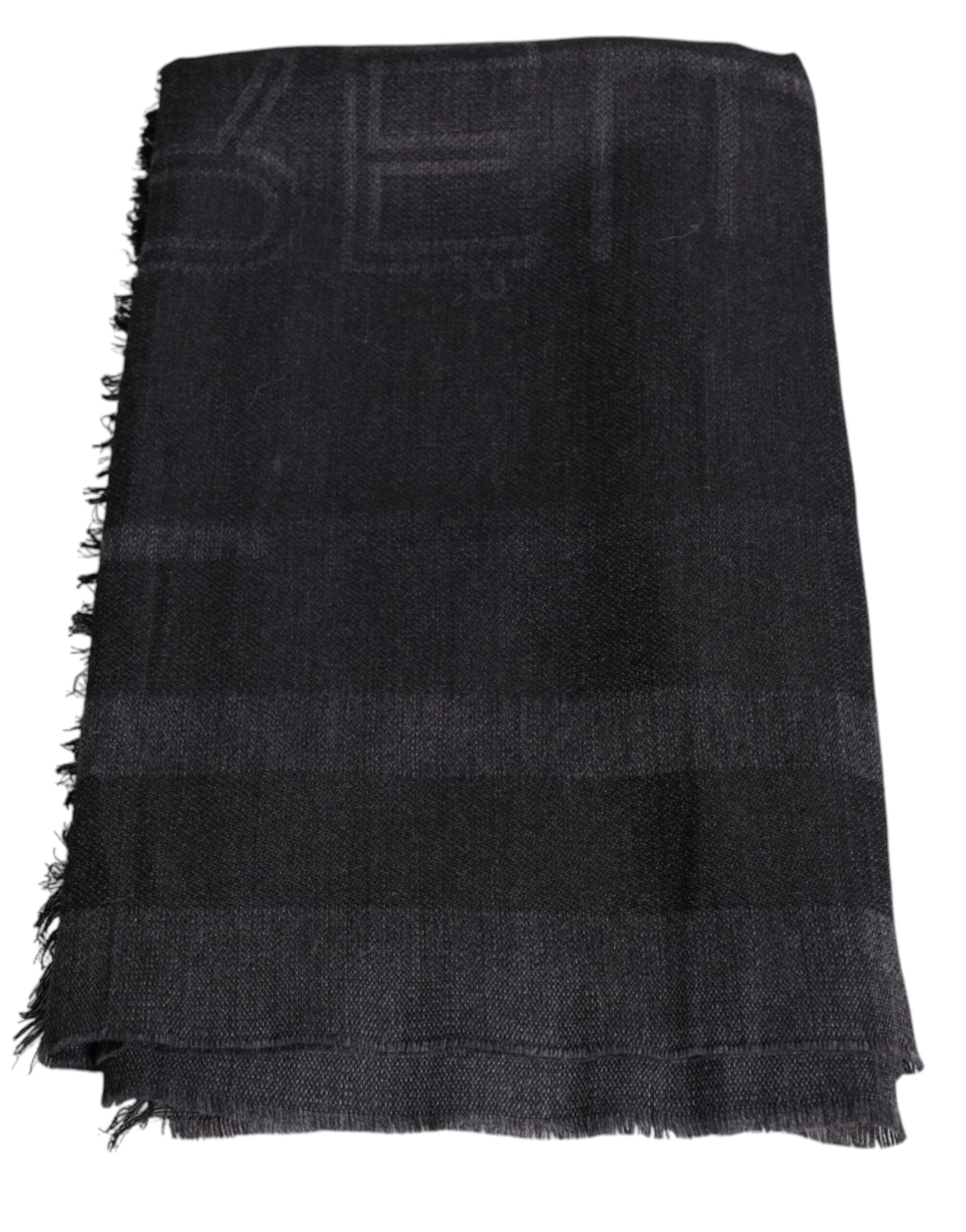 GF Ferre Dark Gray Wool Viscose Foulard Patterned Scarf - ClickThatClicks 