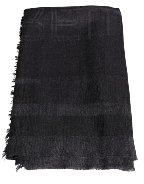 GF Ferre Dark Gray Wool Viscose Foulard Patterned Scarf - ClickThatClicks 