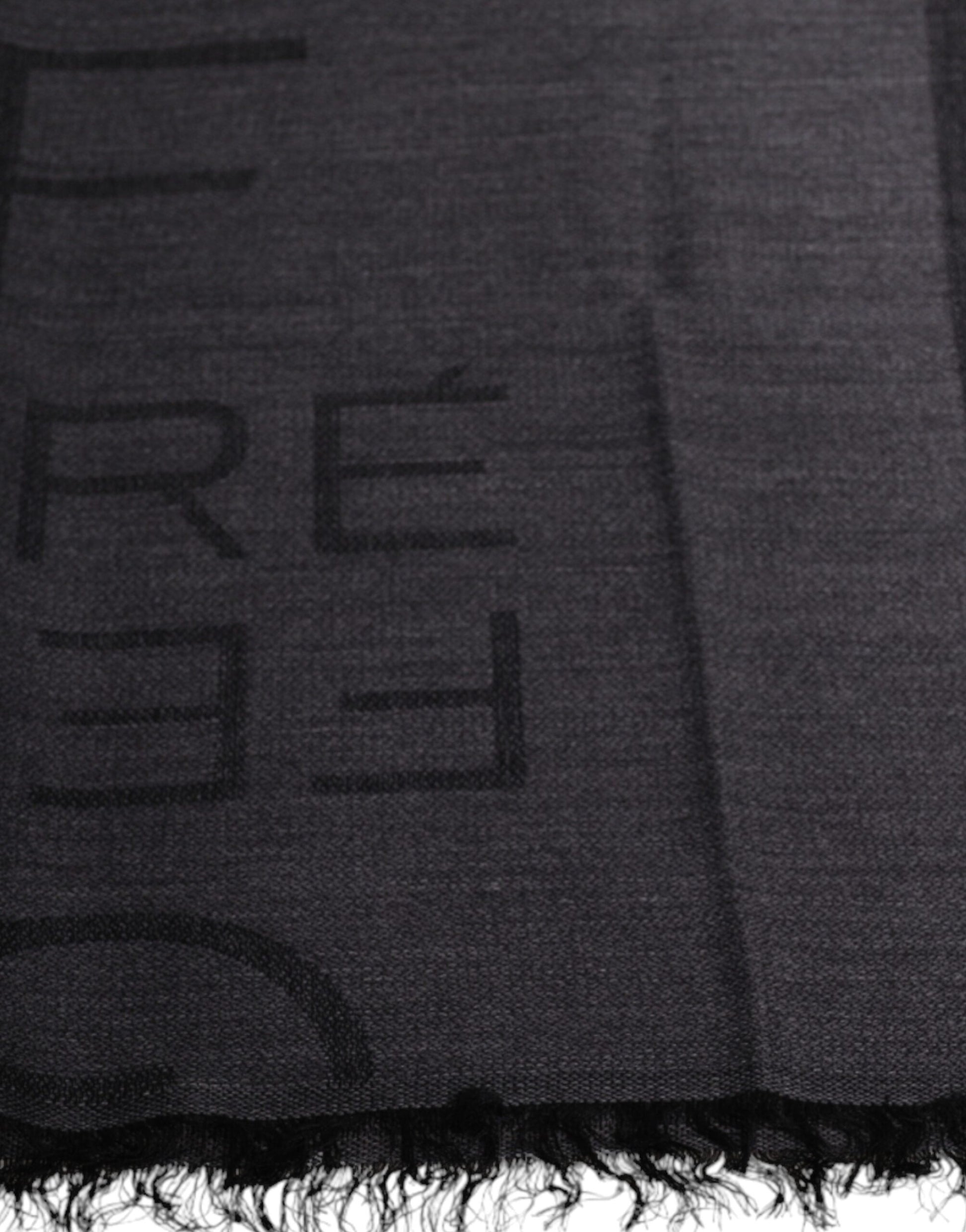 GF Ferre Dark Gray Wool Viscose Foulard Patterned Scarf - ClickThatClicks 