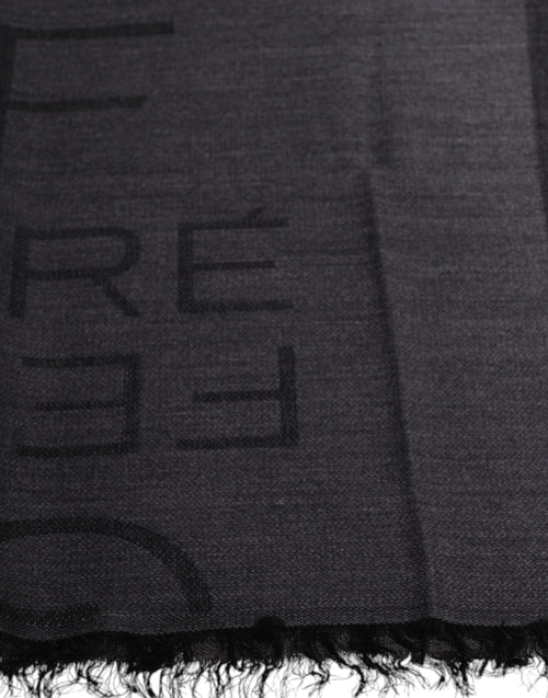 GF Ferre Dark Gray Wool Viscose Foulard Patterned Scarf - ClickThatClicks 