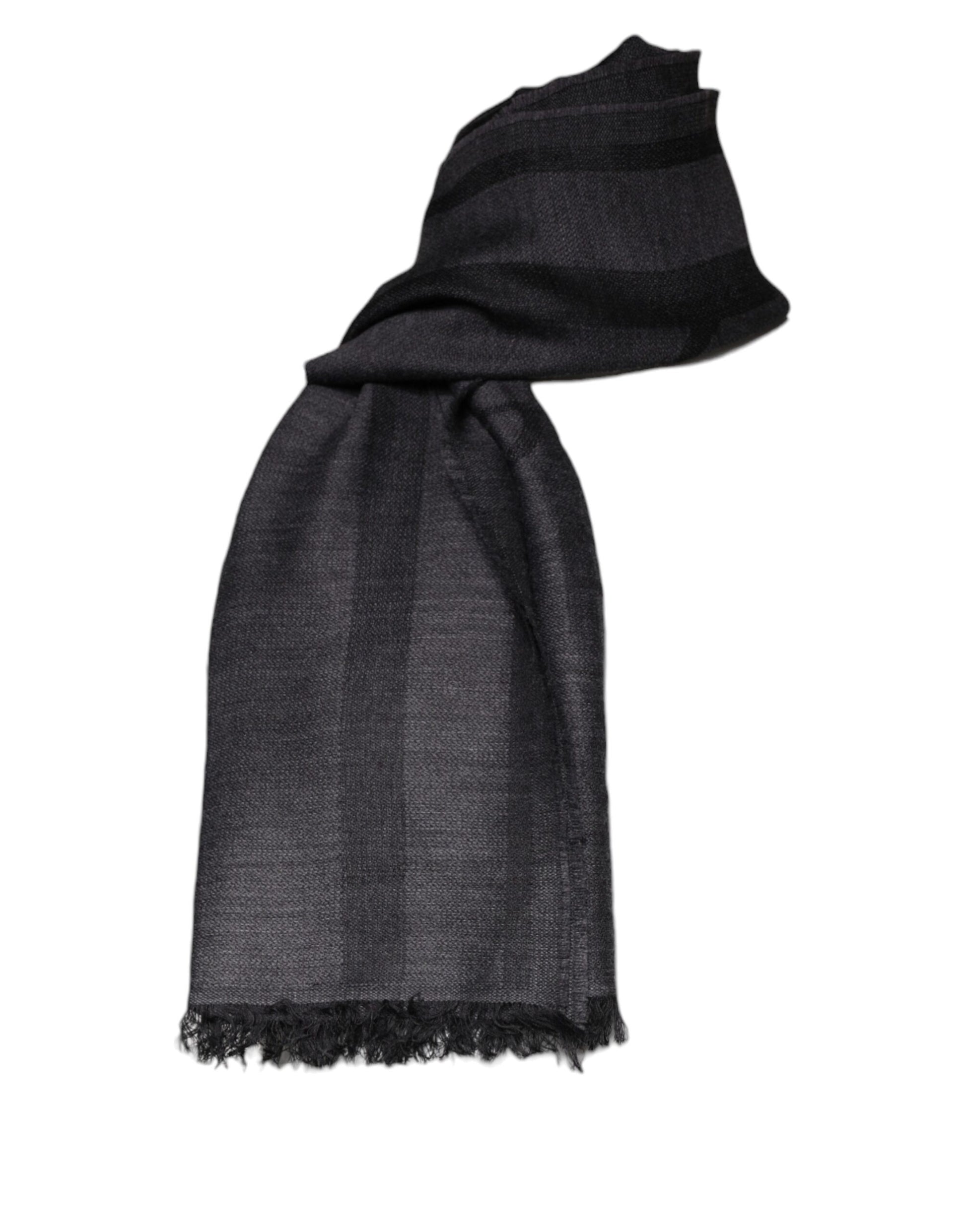GF Ferre Dark Gray Wool Viscose Foulard Patterned Scarf - ClickThatClicks 