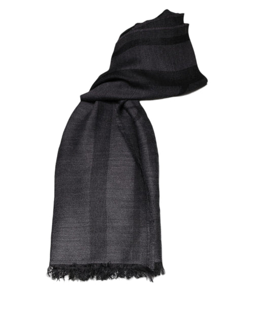 GF Ferre Dark Gray Wool Viscose Foulard Patterned Scarf - ClickThatClicks 