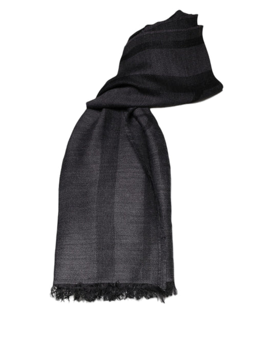 GF Ferre Dark Gray Wool Viscose Foulard Patterned Scarf - ClickThatClicks 