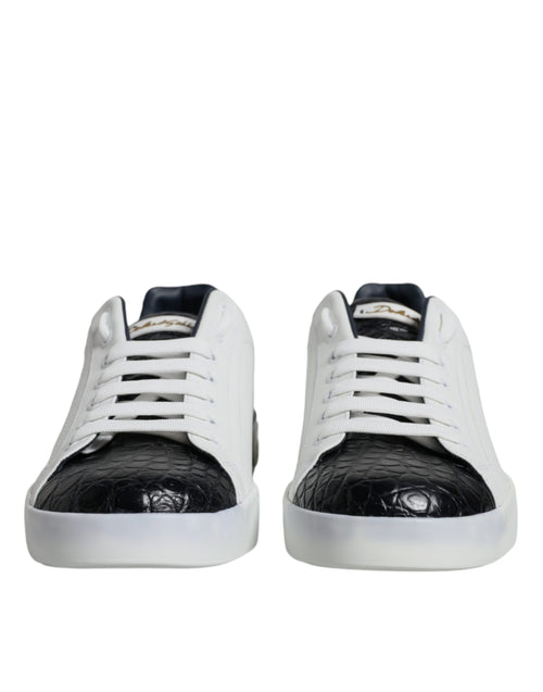 Dolce & Gabbana White Leather Logo Portofino Sneaker Shoes - ClickThatClicks 