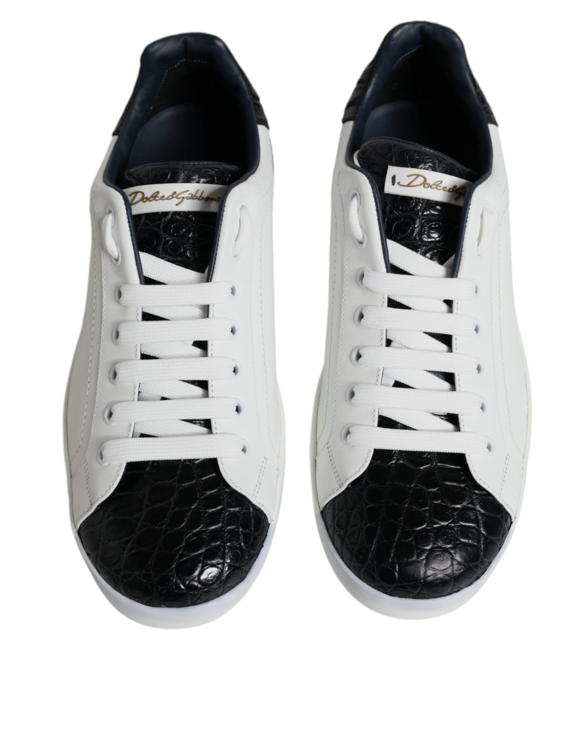 Dolce & Gabbana White Leather Logo Portofino Sneaker Shoes - ClickThatClicks 