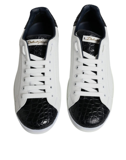 Dolce & Gabbana White Leather Logo Portofino Sneaker Shoes - ClickThatClicks 