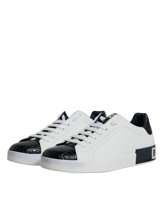 Dolce & Gabbana White Leather Logo Portofino Sneaker Shoes - ClickThatClicks 