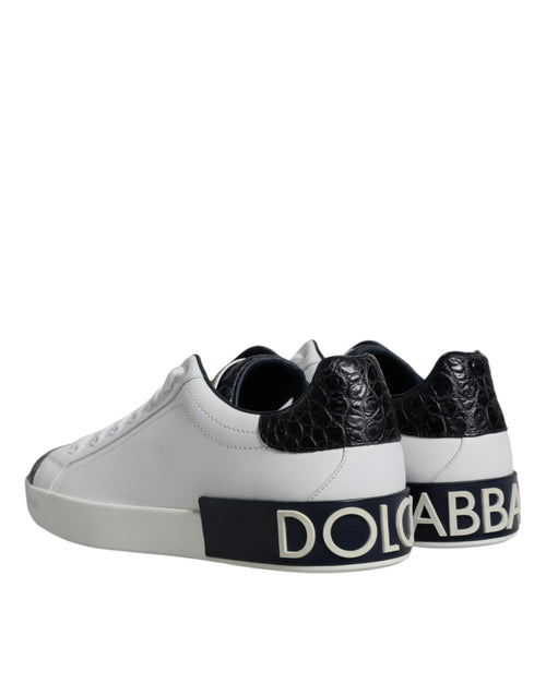 Dolce & Gabbana White Leather Logo Portofino Sneaker Shoes - ClickThatClicks 