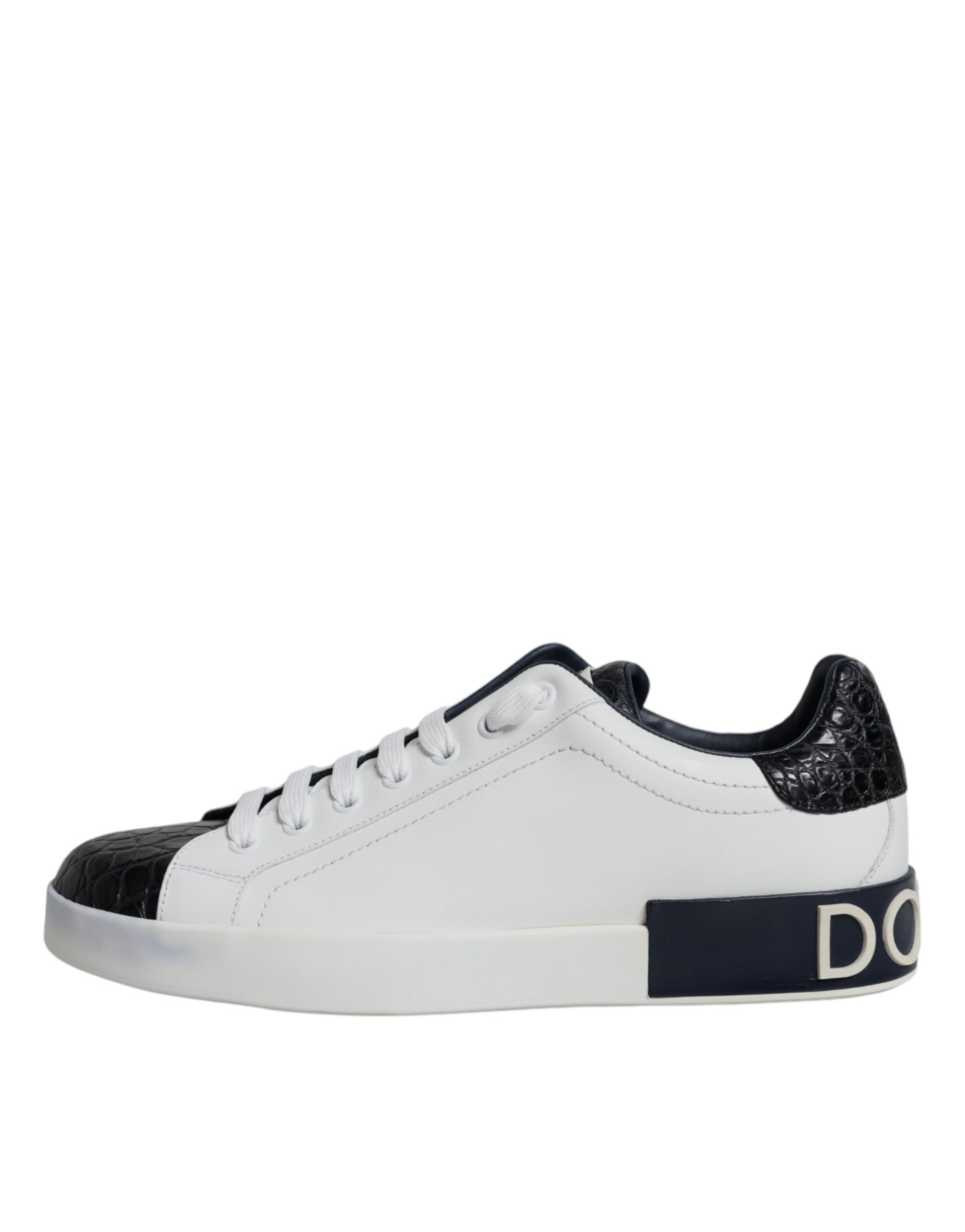 Dolce & Gabbana White Leather Logo Portofino Sneaker Shoes - ClickThatClicks 
