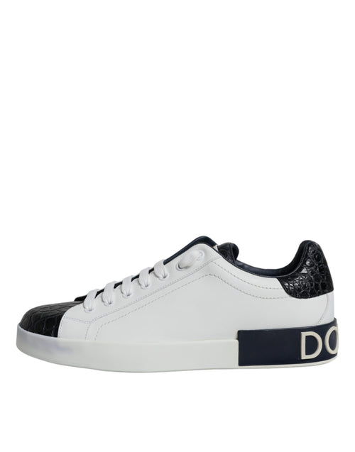 Dolce & Gabbana White Leather Logo Portofino Sneaker Shoes - ClickThatClicks 