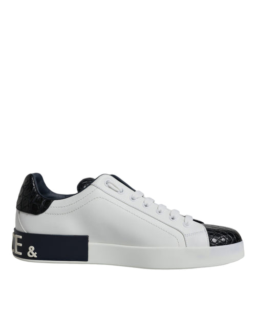 Dolce & Gabbana White Leather Logo Portofino Sneaker Shoes - ClickThatClicks 