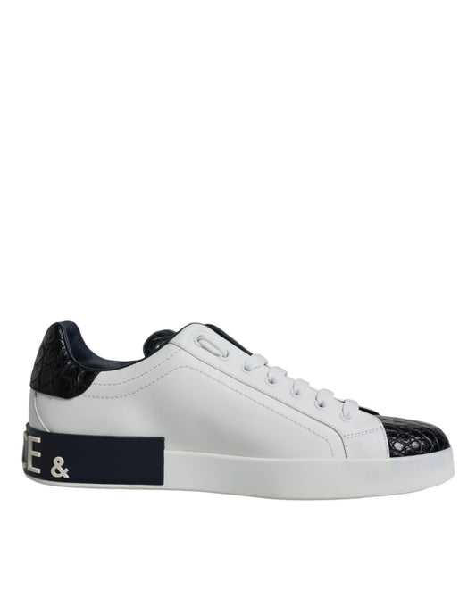 Dolce & Gabbana White Leather Logo Portofino Sneaker Shoes - ClickThatClicks 