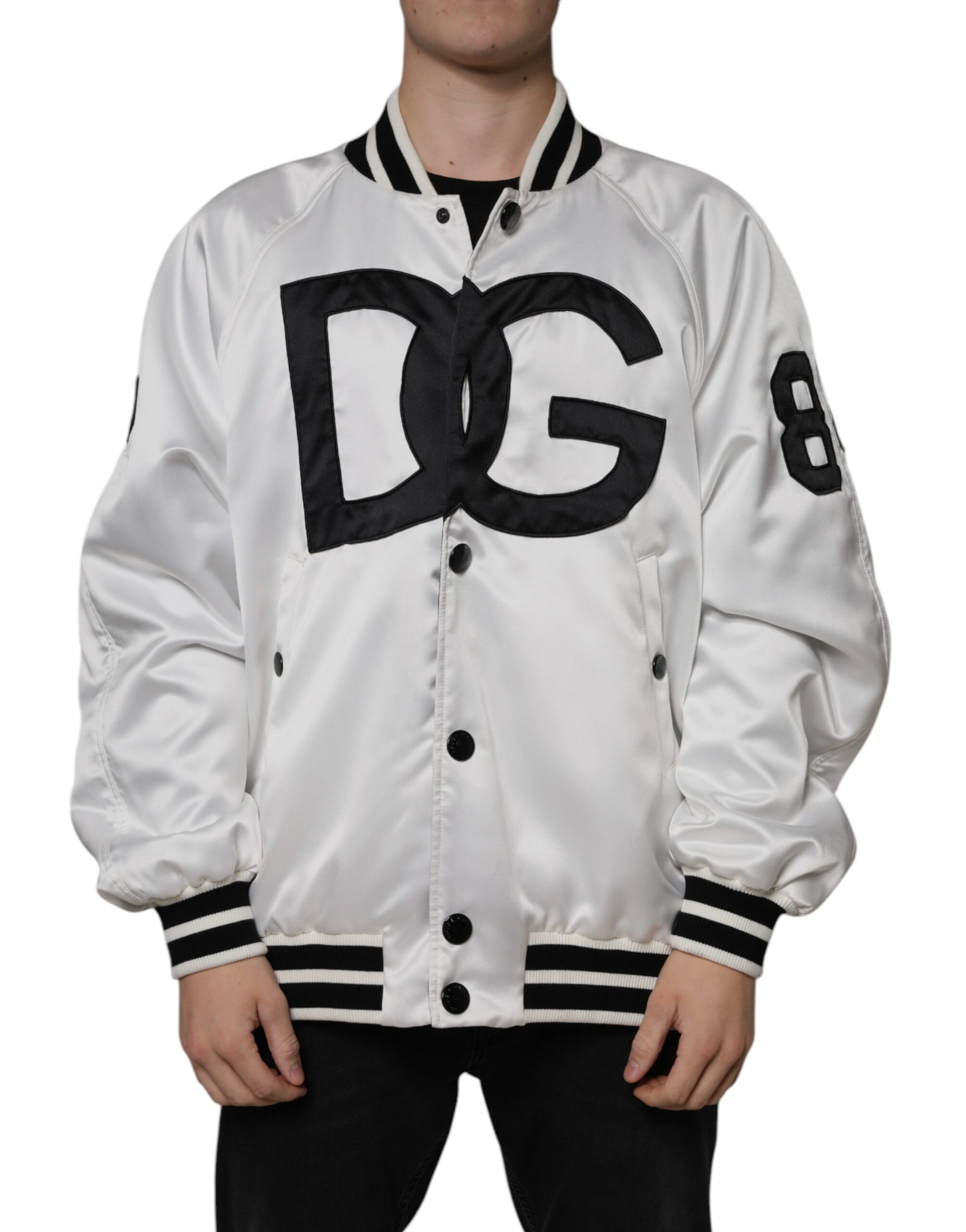 Dolce & Gabbana White Polyester Logo Full Zip Bomber Jacket - ClickThatClicks 