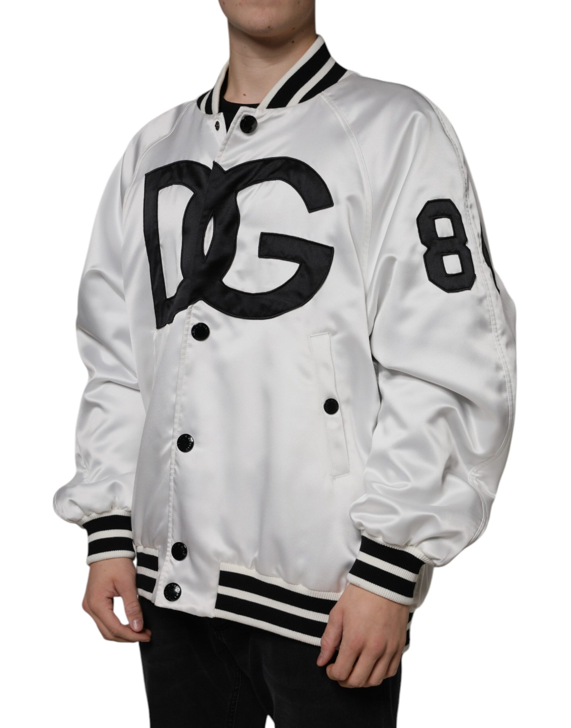 Dolce & Gabbana White Polyester Logo Full Zip Bomber Jacket - ClickThatClicks 