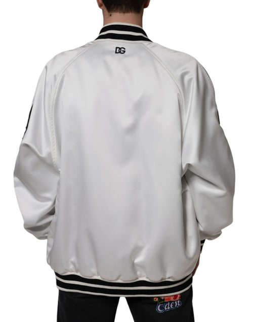 Dolce & Gabbana White Polyester Logo Full Zip Bomber Jacket - ClickThatClicks 