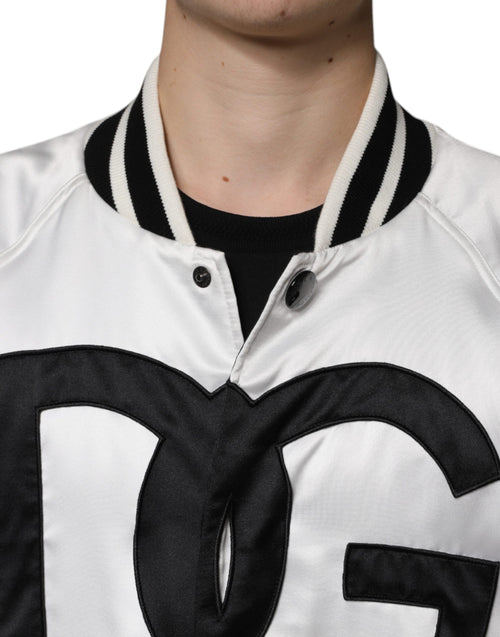 Dolce & Gabbana White Polyester Logo Full Zip Bomber Jacket - ClickThatClicks 
