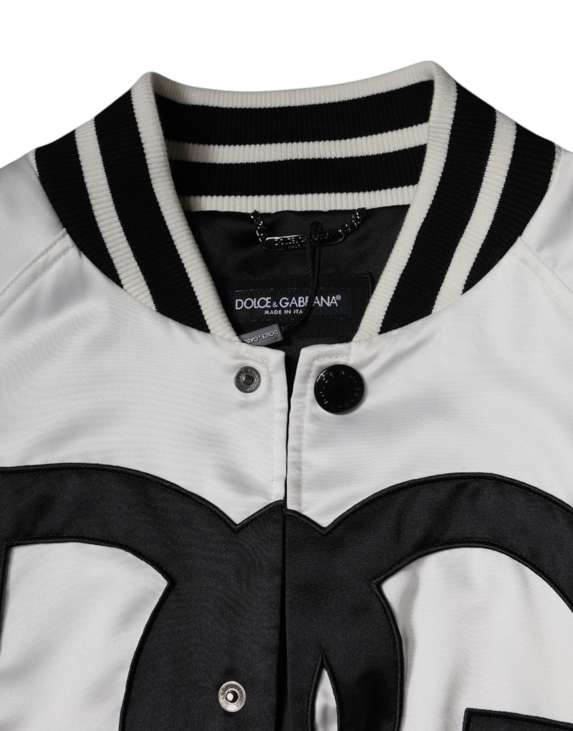 Dolce & Gabbana White Polyester Logo Full Zip Bomber Jacket - ClickThatClicks 