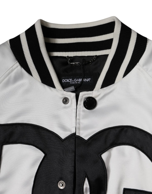 Dolce & Gabbana White Polyester Logo Full Zip Bomber Jacket - ClickThatClicks 