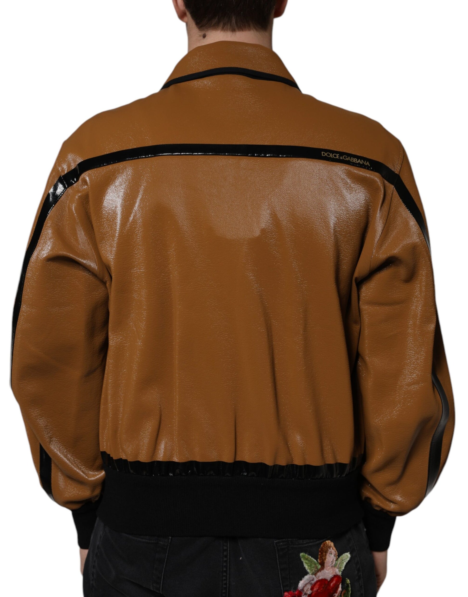 Dolce & Gabbana Brown Leather Full Zip Men Bomber Jacket - ClickThatClicks 
