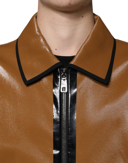 Dolce & Gabbana Brown Leather Full Zip Men Bomber Jacket - ClickThatClicks 