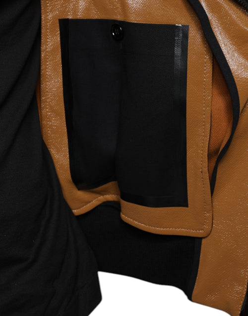Dolce & Gabbana Brown Leather Full Zip Men Bomber Jacket - ClickThatClicks 