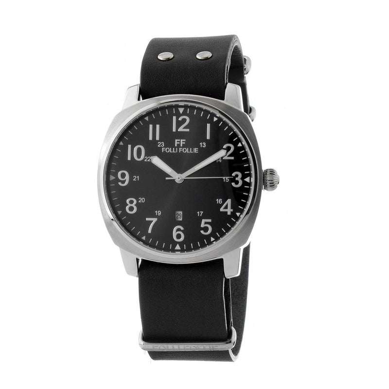 Folli Follie Black Leather Dress Watch