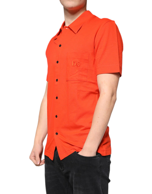 Dolce & Gabbana Orange Cotton Button Down Casual Polo Shirt - ClickThatClicks 