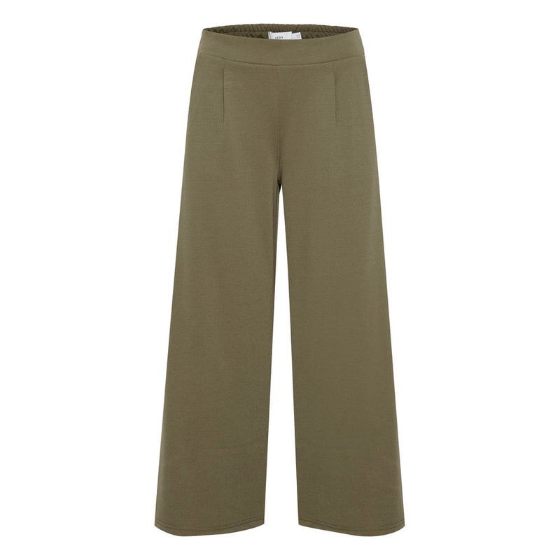 ICHI Green Recycled Polyester Flared Pants