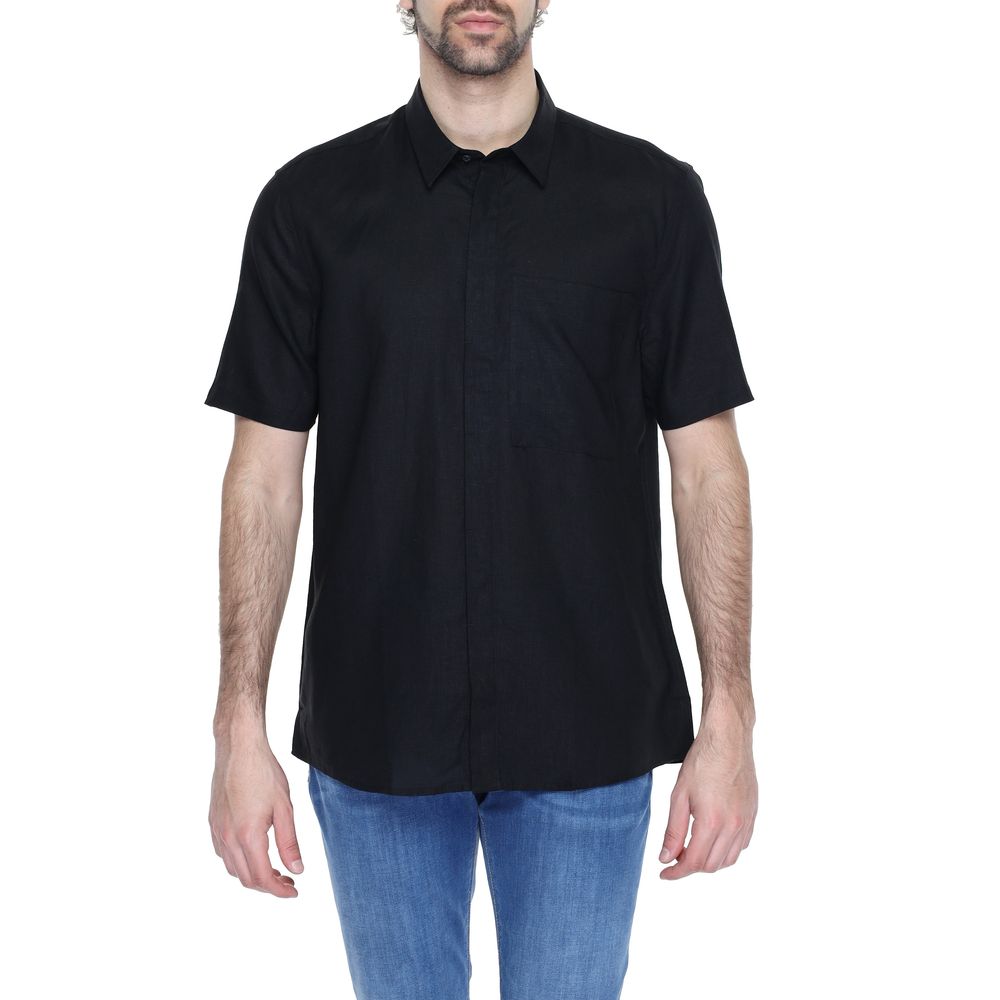 Antony Morato Black Linen Shortsleeve Shirt - ClickThatClicks 