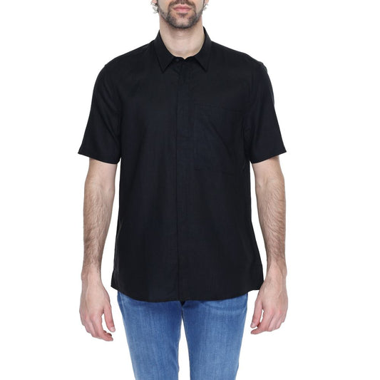 Antony Morato Black Linen Shortsleeve Shirt - ClickThatClicks 