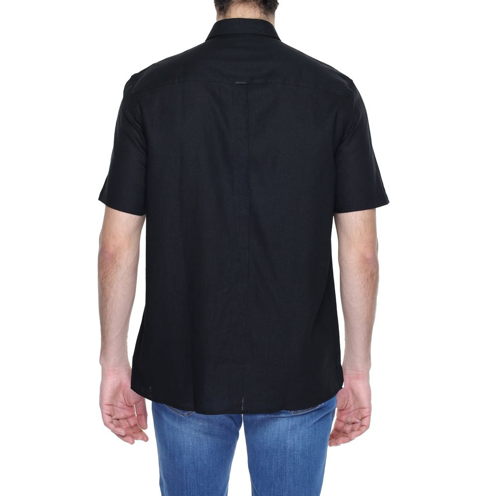 Antony Morato Black Linen Shortsleeve Shirt - ClickThatClicks 