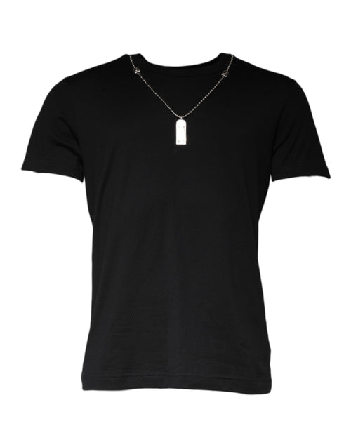 Dolce & Gabbana Black Cotton Necklace Embellished T-shirt - ClickThatClicks 