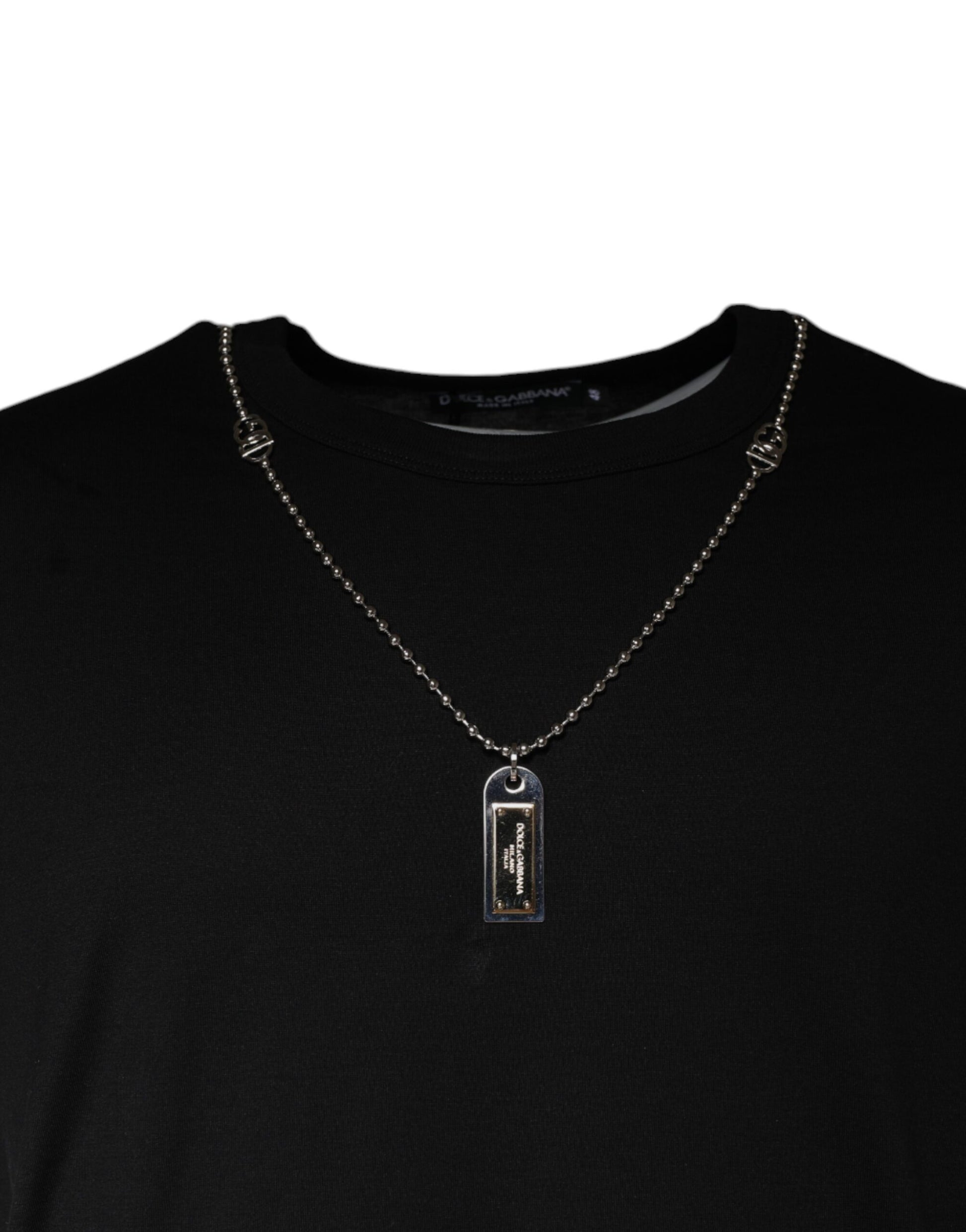 Dolce & Gabbana Black Cotton Necklace Embellished T-shirt - ClickThatClicks 