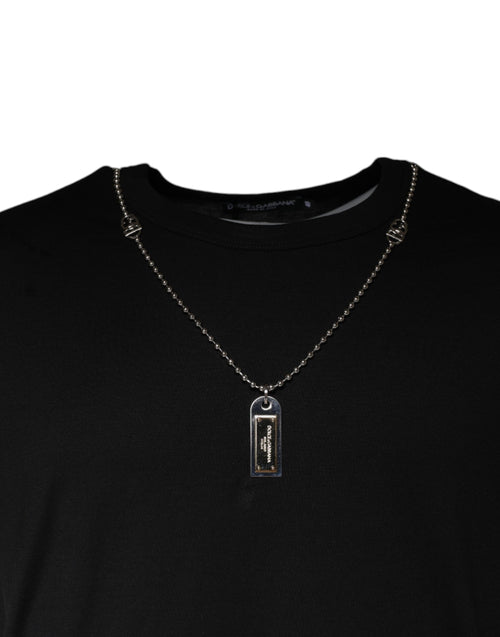 Dolce & Gabbana Black Cotton Necklace Embellished T-shirt - ClickThatClicks 