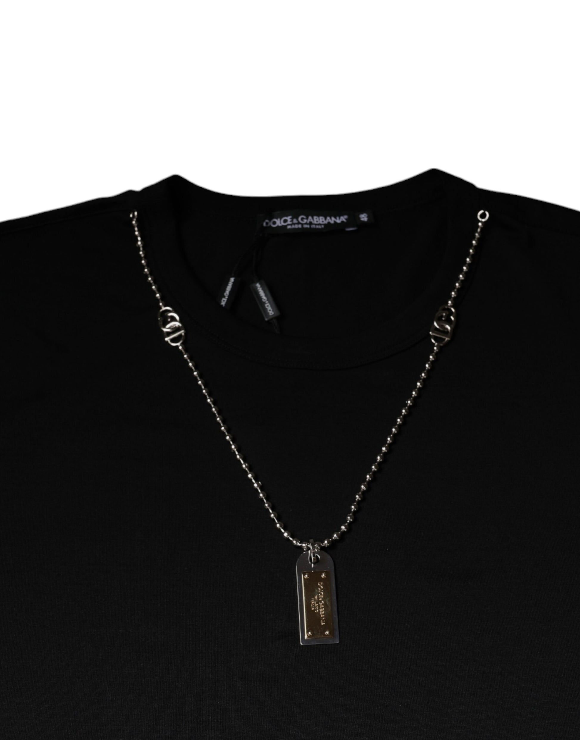 Dolce & Gabbana Black Cotton Necklace Embellished T-shirt - ClickThatClicks 
