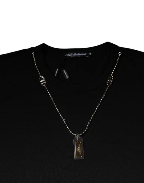 Dolce & Gabbana Black Cotton Necklace Embellished T-shirt - ClickThatClicks 