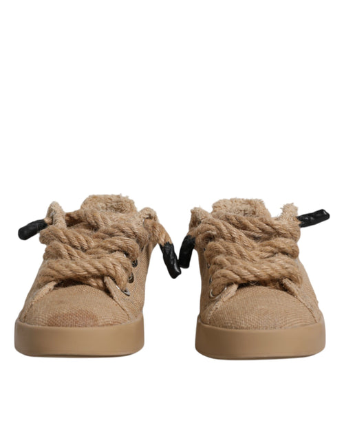 Dolce & Gabbana Brown Jute Fabric Low Top Men Sneakers Shoes - ClickThatClicks 