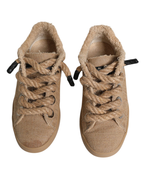 Dolce & Gabbana Brown Jute Fabric Low Top Men Sneakers Shoes - ClickThatClicks 