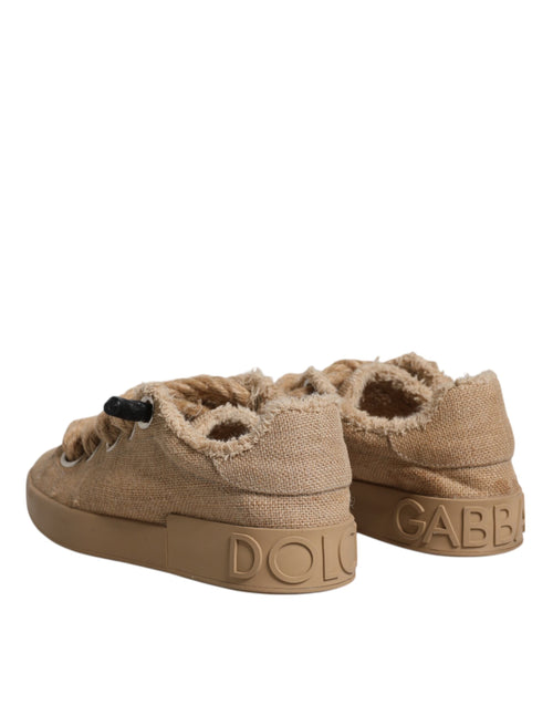 Dolce & Gabbana Brown Jute Fabric Low Top Men Sneakers Shoes - ClickThatClicks 