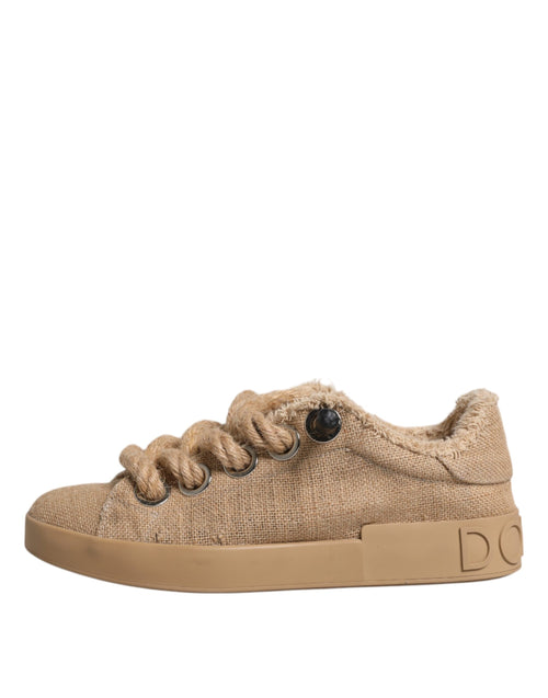 Dolce & Gabbana Brown Jute Fabric Low Top Men Sneakers Shoes - ClickThatClicks 