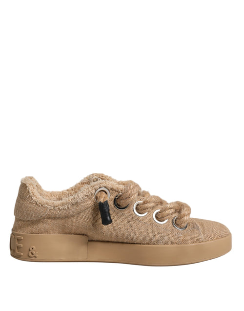 Dolce & Gabbana Brown Jute Fabric Low Top Men Sneakers Shoes - ClickThatClicks 