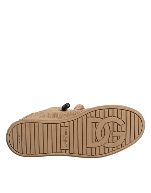 Dolce & Gabbana Brown Jute Fabric Low Top Men Sneakers Shoes - ClickThatClicks 