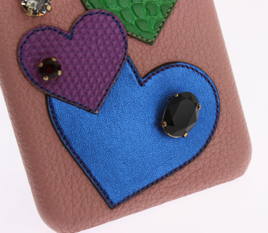 Dolce & Gabbana Pink Leather Heart Crystal Phone Case - ClickThatClicks 