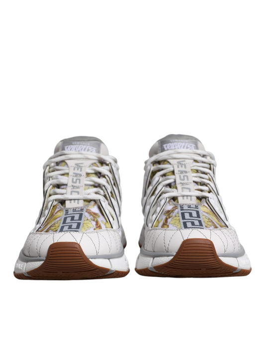 Versace White Trigreca Barocco Print Low Top Sneakers Shoes - ClickThatClicks 